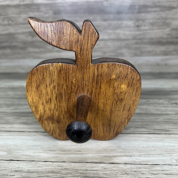 Vintage Wooden Apple Peg Hook Wall Hanging Country Rustic Cottage Birch Mahogany - Picture 5 of 7
